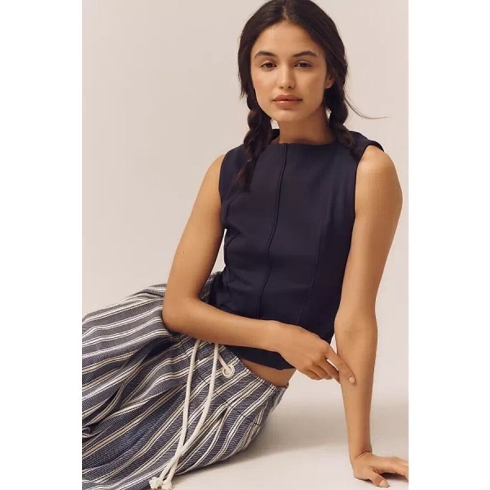 Maeve Navy Sleeveless Structured Crop Top